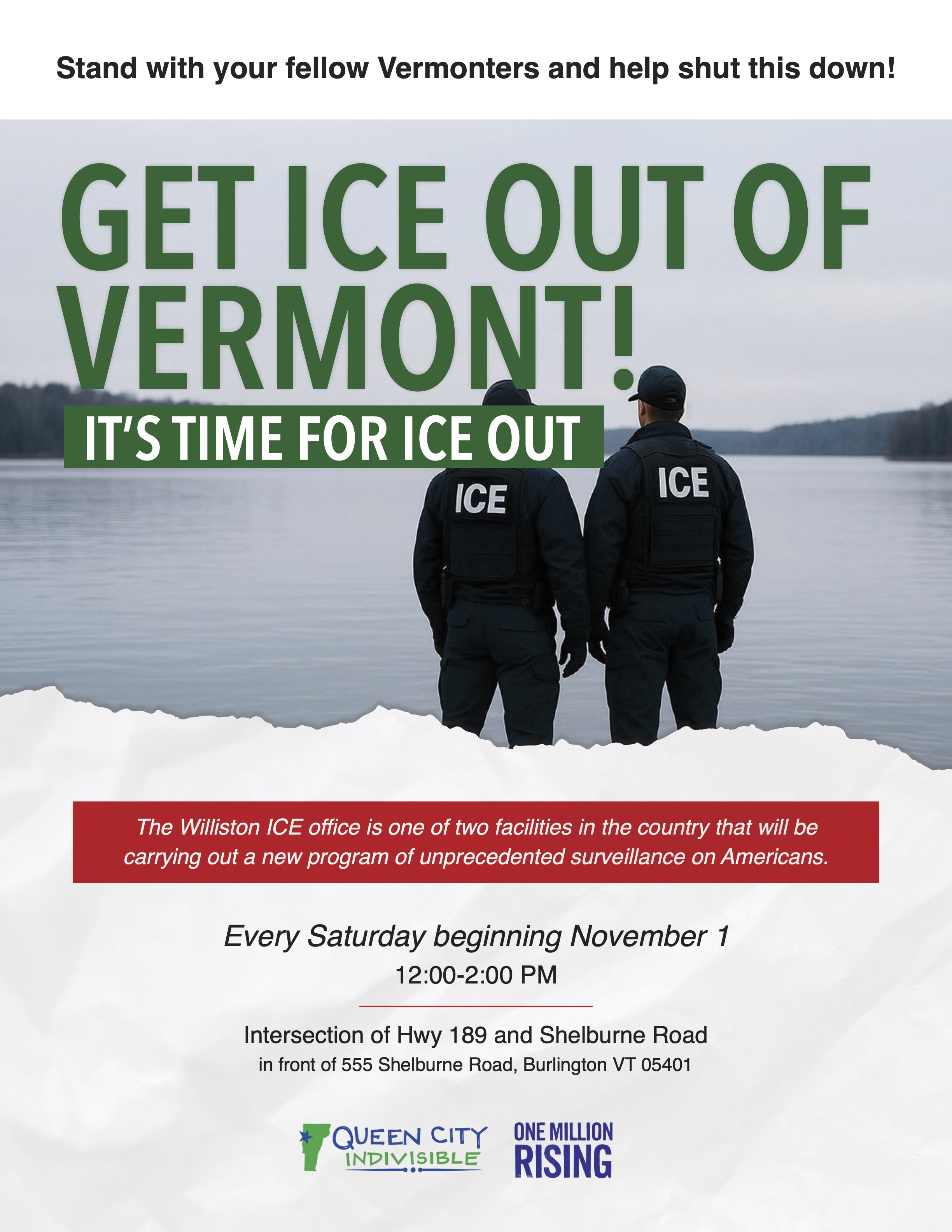 Get ICE Out of Vermont - Every Saturday, beginning November 1